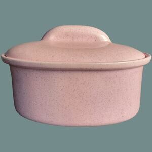 Vintage 1950s Bauer Pottery Monterey Moderne Pink Speckle Oval Casserole